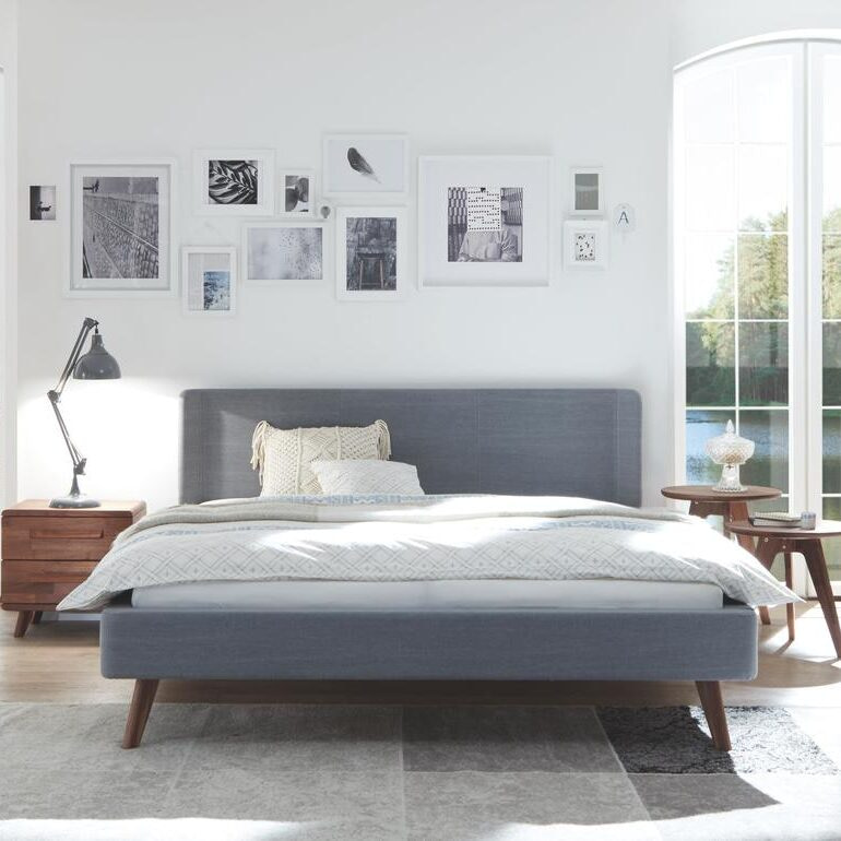 upholstered bed gray blue beautiful